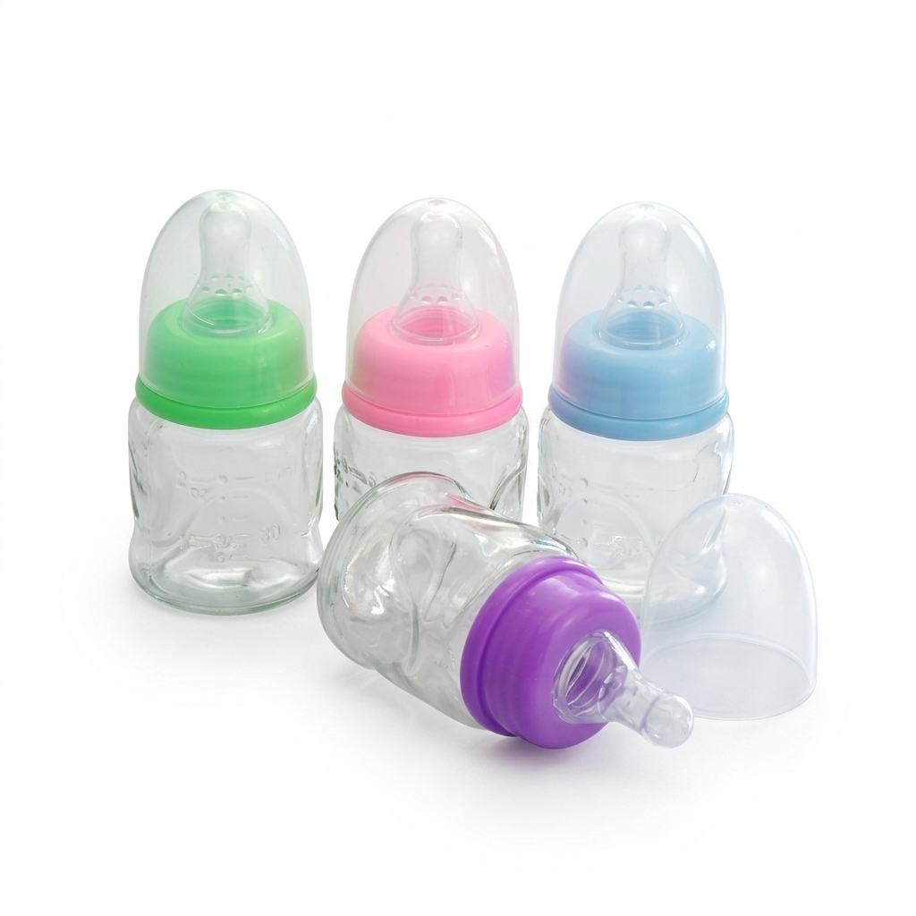 Glass Baby Feeding Bottles Set with Colorful Caps