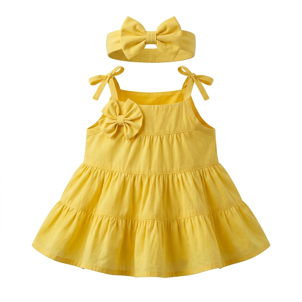 Baby Girl Yellow Tiered Dress & Headband Set