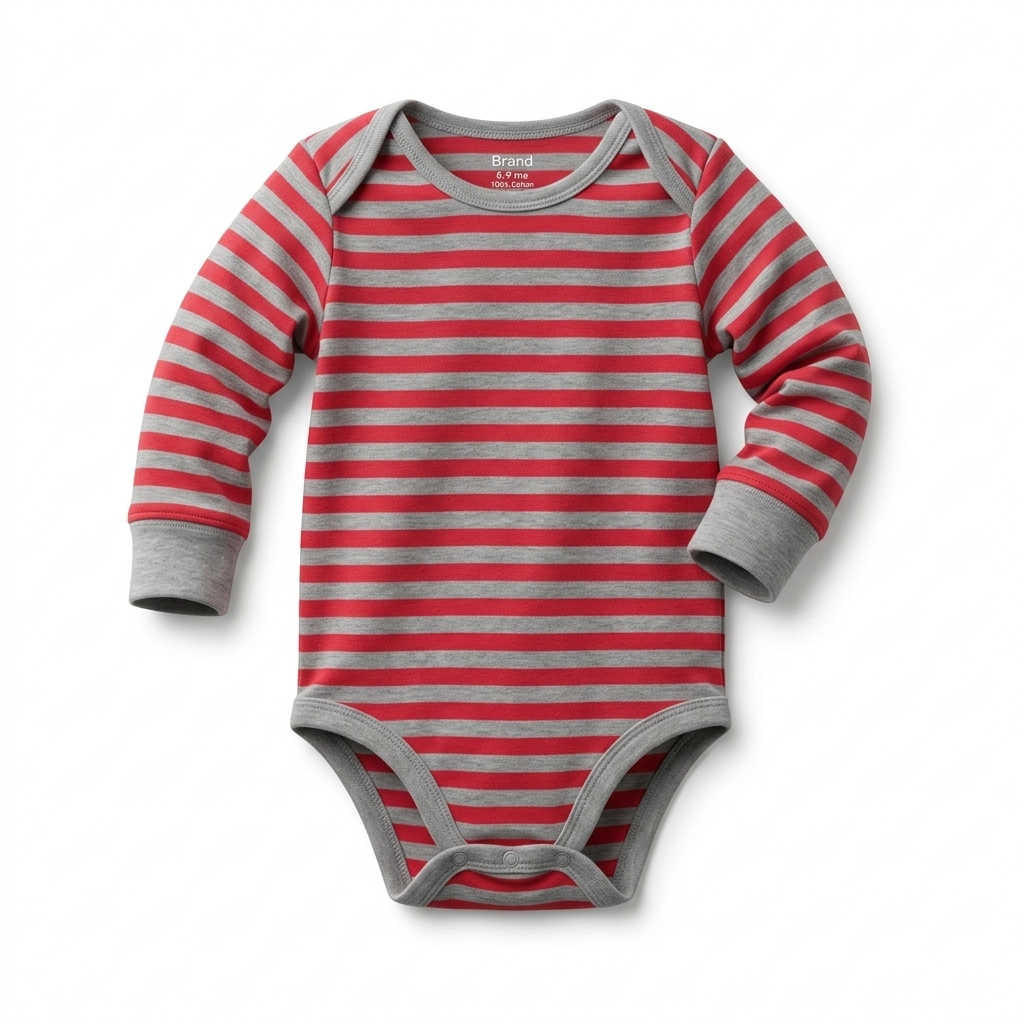 Red & Grey Striped Baby Bodysuit