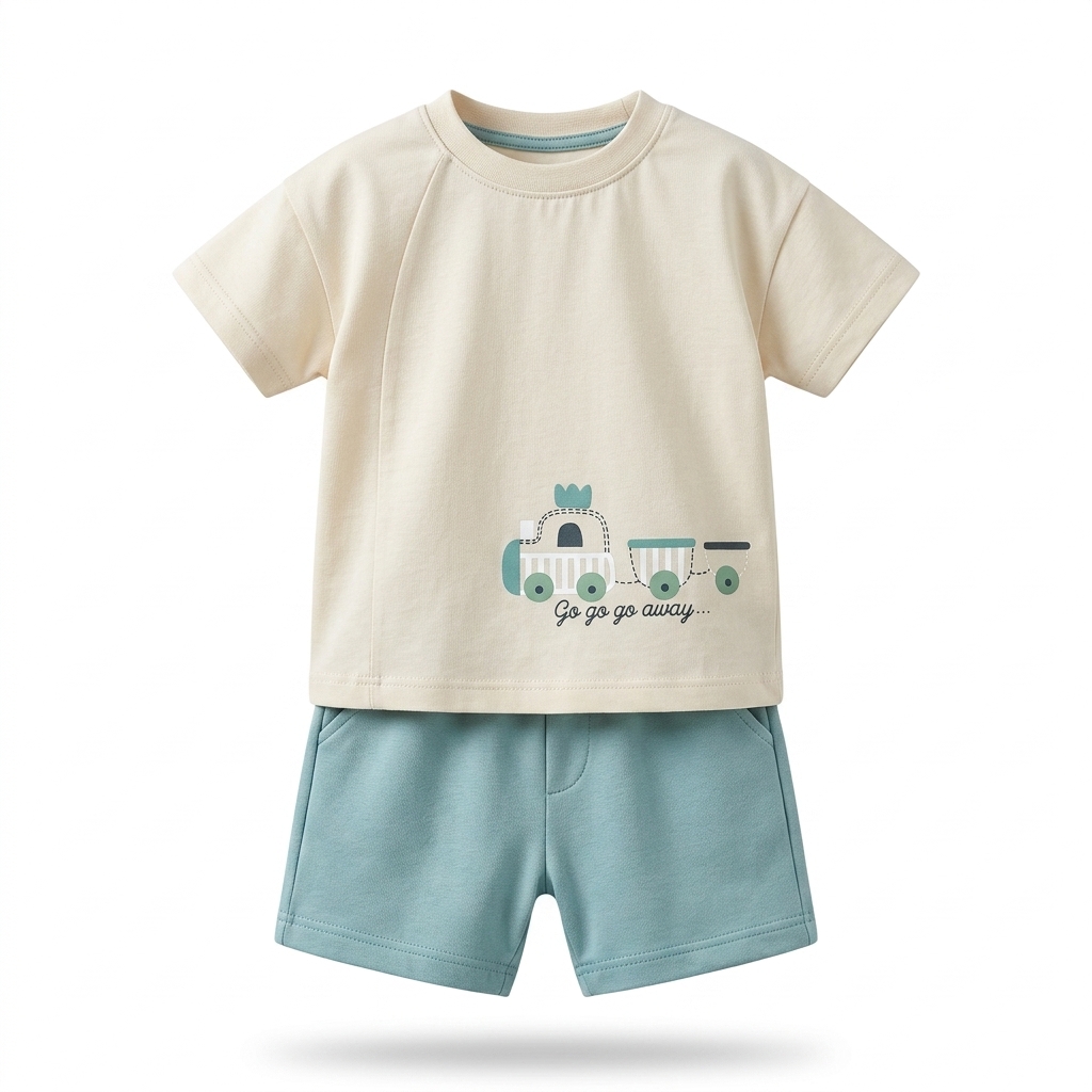 Kids' Train Print T-Shirt & Shorts Set