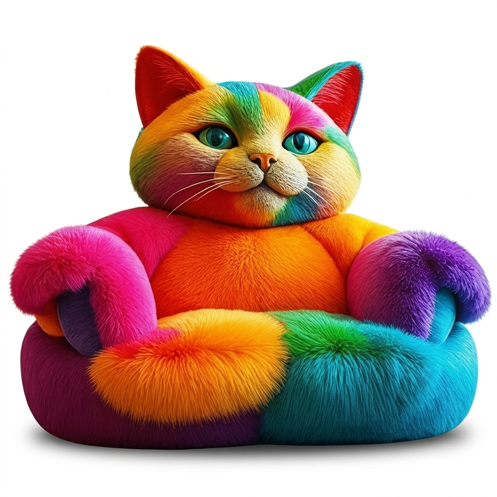 Rainbow Cat Plush Chair | Vibrant & Cozy Seating