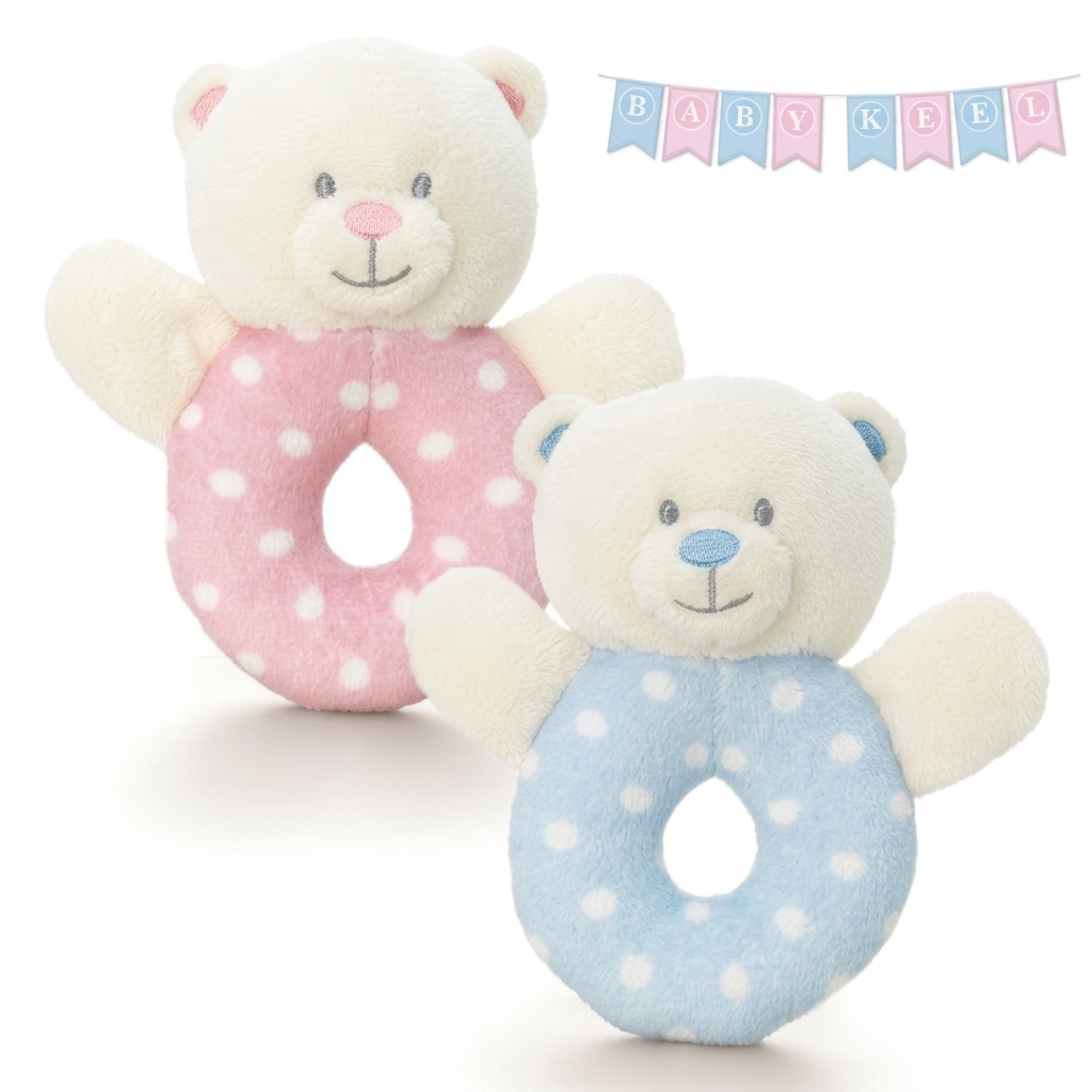 Baby Keel Plush Bear Ring Rattles (Pink & Blue)