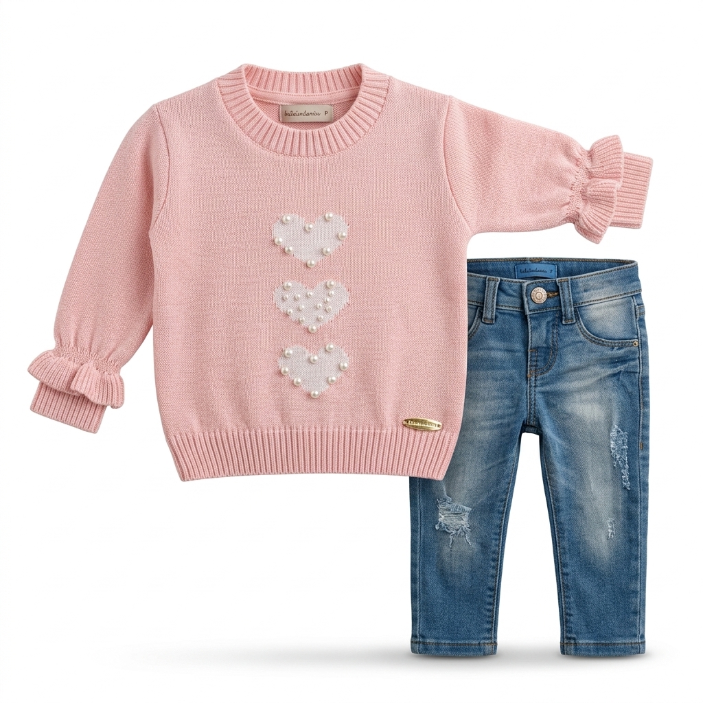 Baby Girls Pink Sweater & Distressed Jeans Set