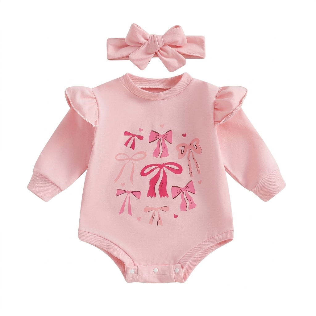 Baby Girl Pink Bow Romper & Headband Set