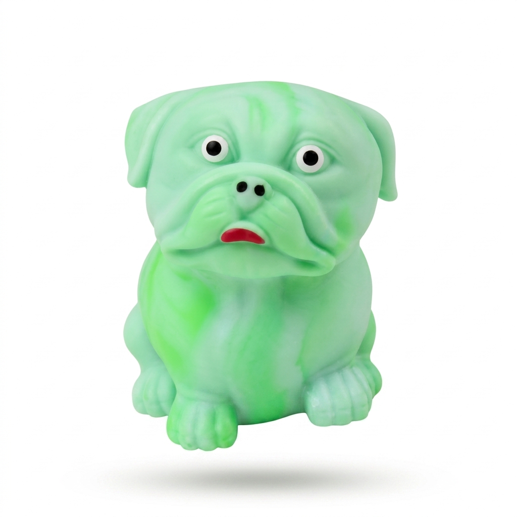 Green Pug Dog Rubber Toy