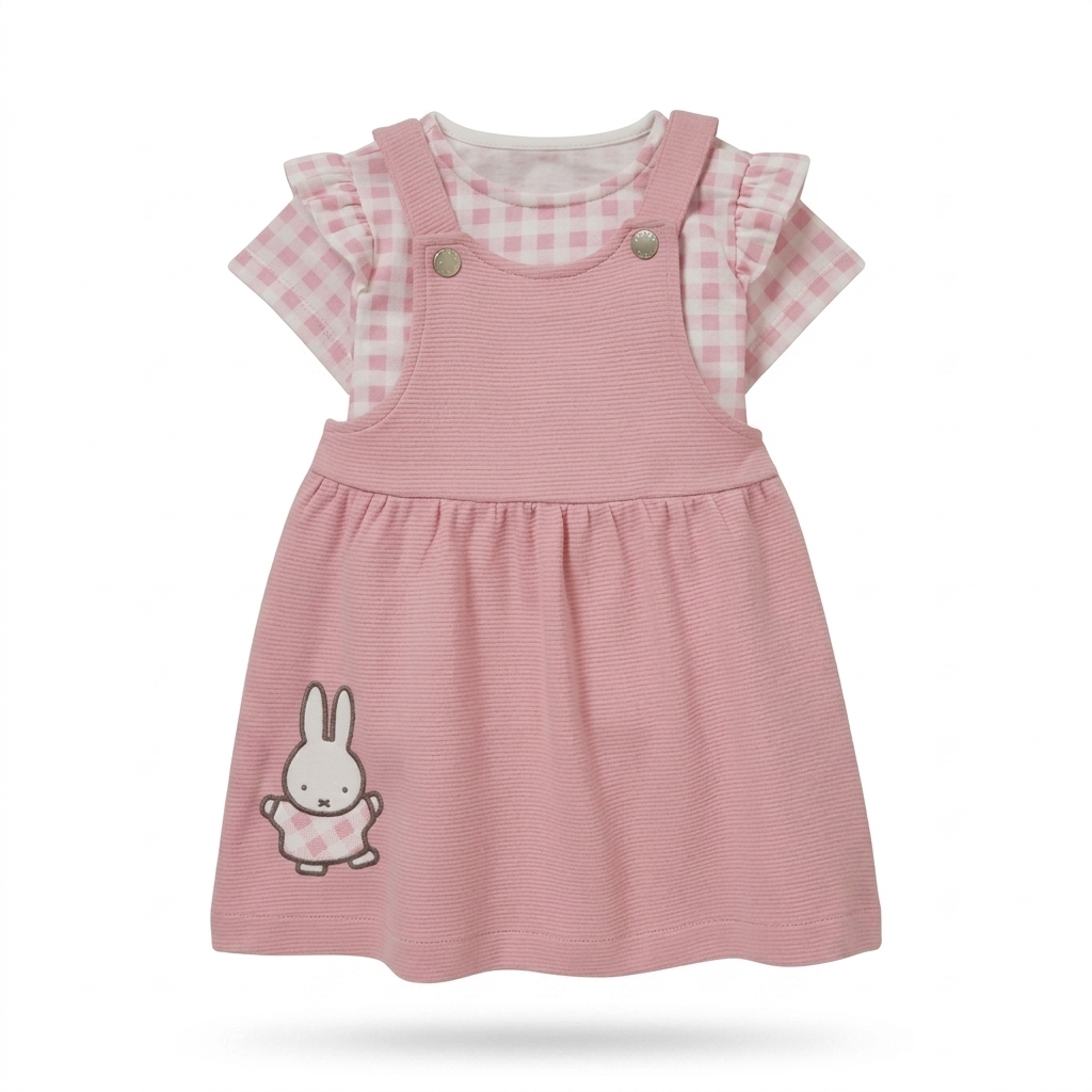 Baby Girl Pink Gingham Overall Dress Set