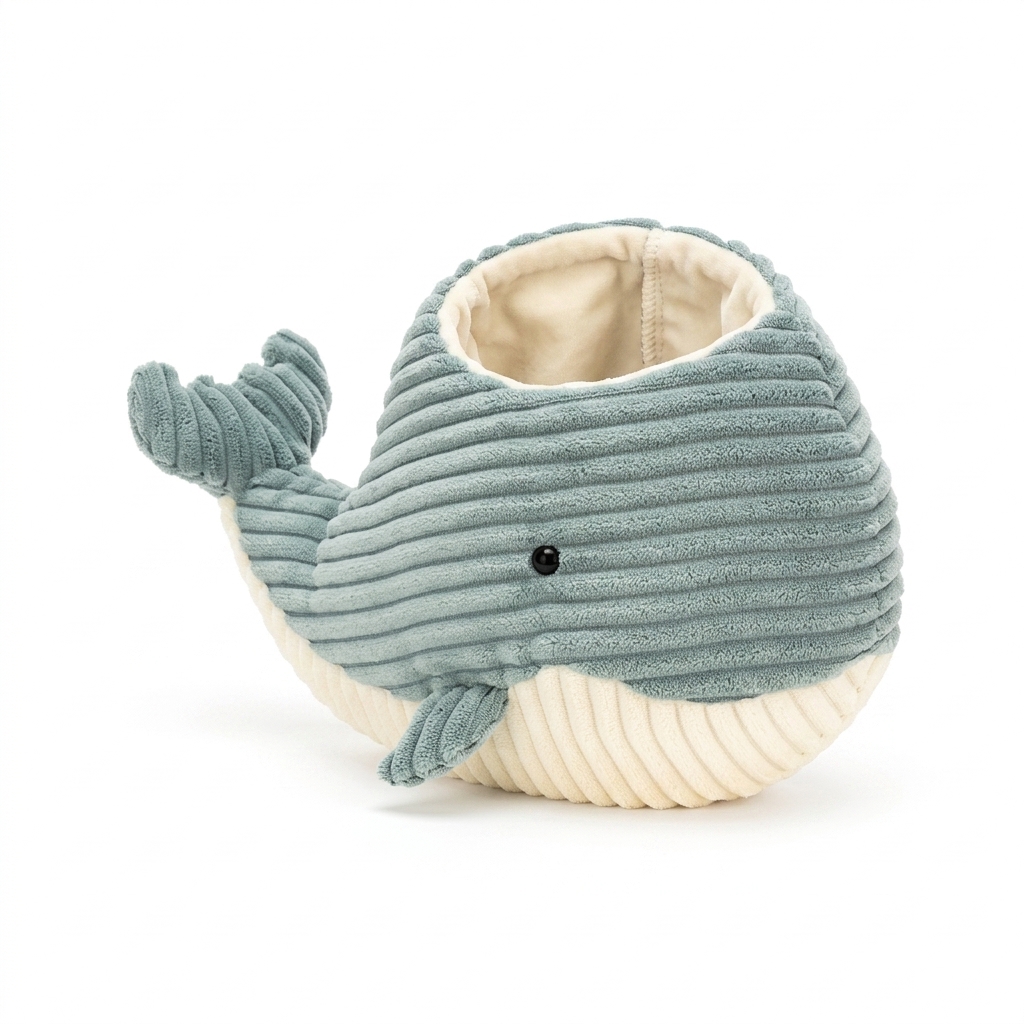 Whale Corduroy Plush Storage Basket | Kids Room Decor