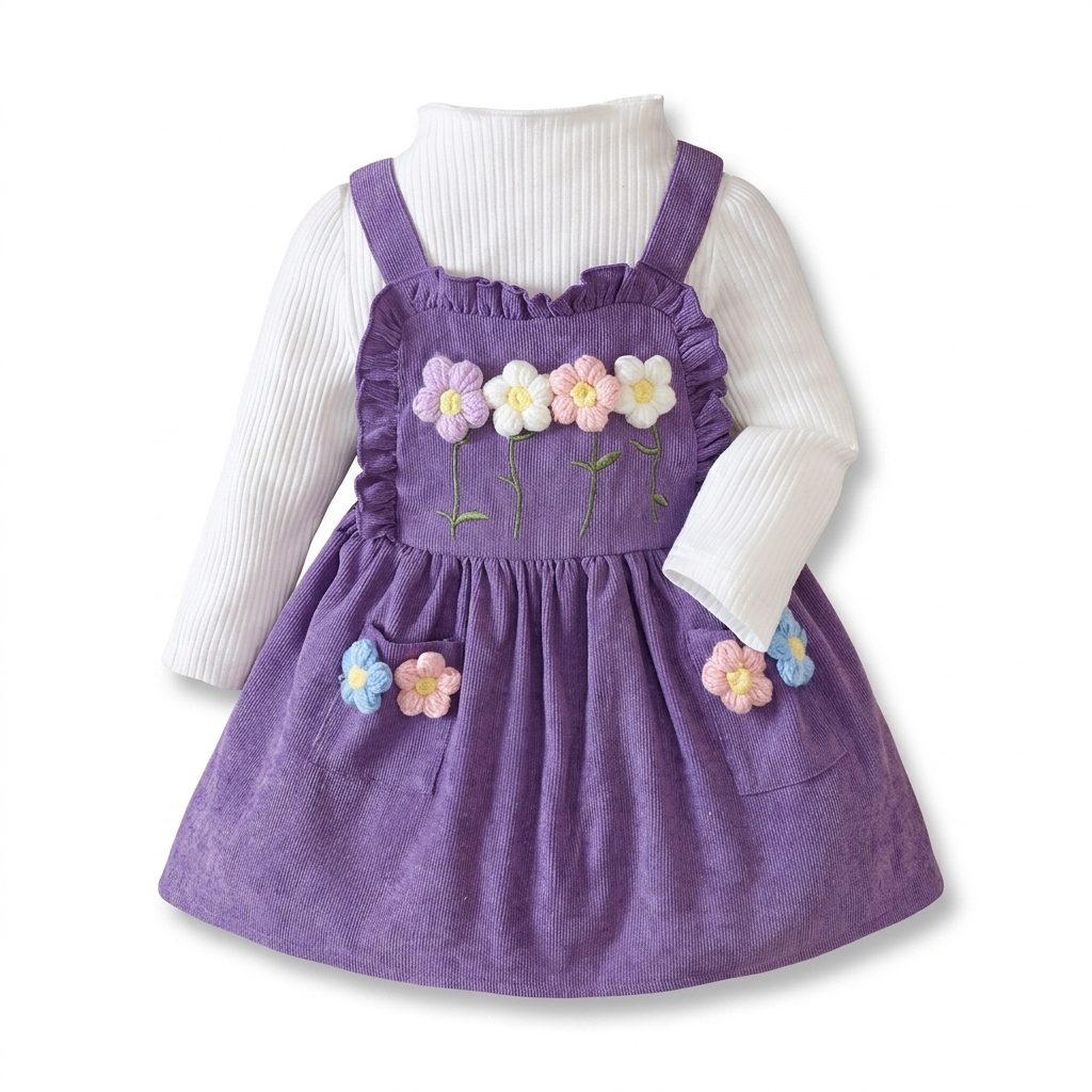 Girls Purple Corduroy Dress Set