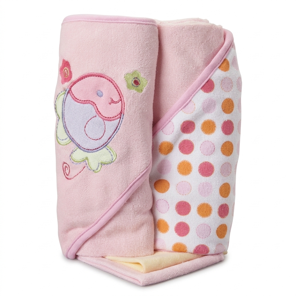 Pink Baby Hooded Towel Set with Washcloths