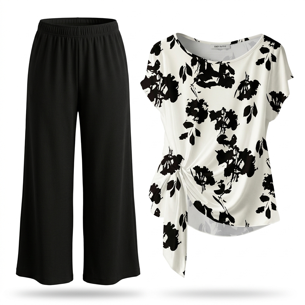 Women's Floral Knot Top & Wide Leg Pants Set