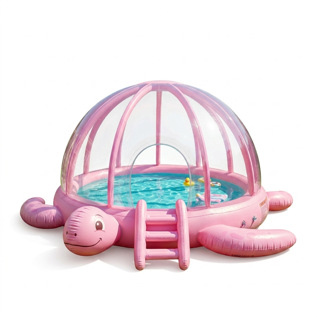 Pink Turtle Inflatable Pool with Dome for Kids