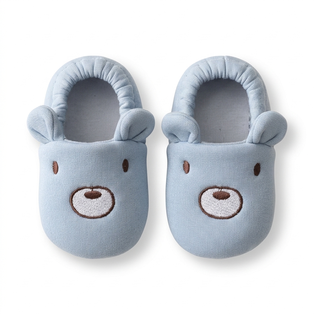 Blue Bear Face Baby Booties for Infants