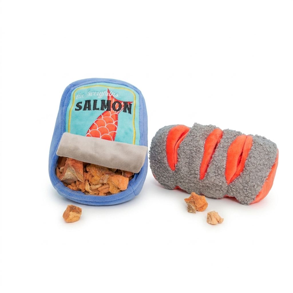 Salmon Can & Fillet Plush Dog Puzzle Toy Set