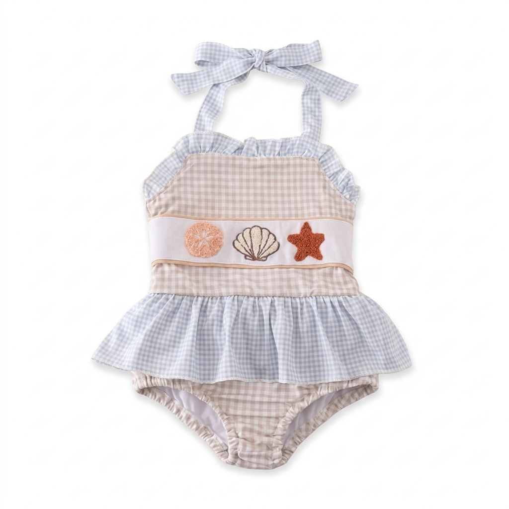 Gingham Ruffle Baby Swimsuit | Sea Appliques