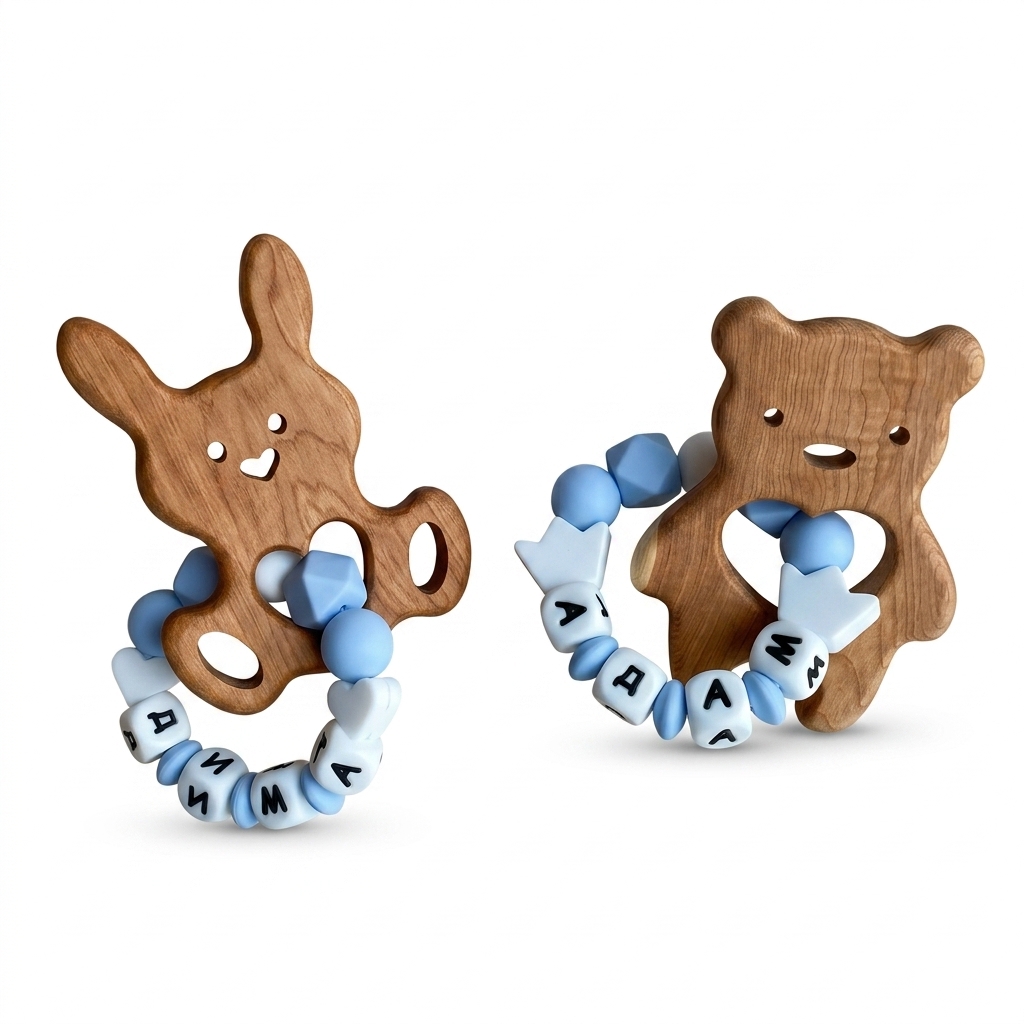 Personalized Wooden Baby Teether Set