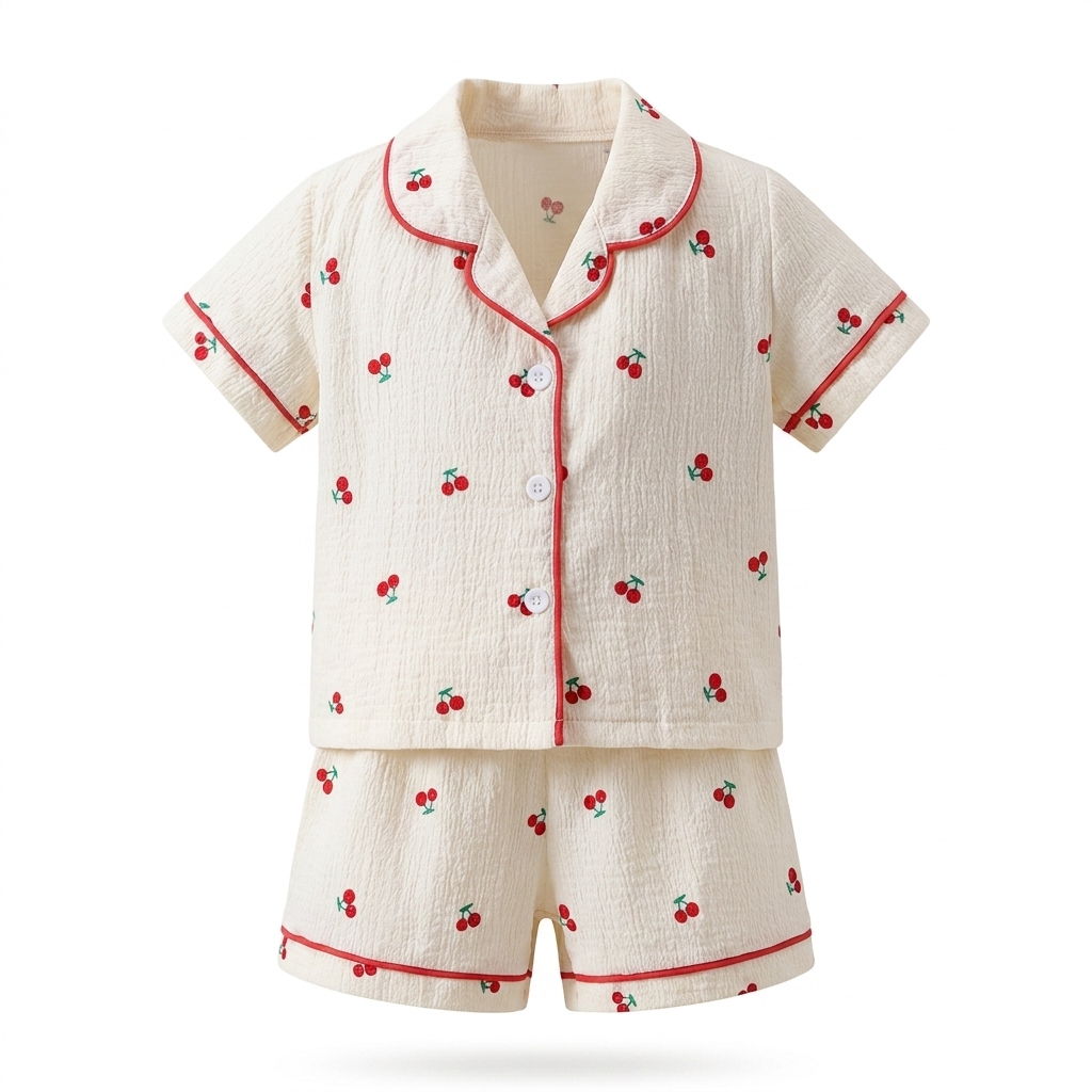 Kids Cherry Print Pajama Set | Short Sleeve