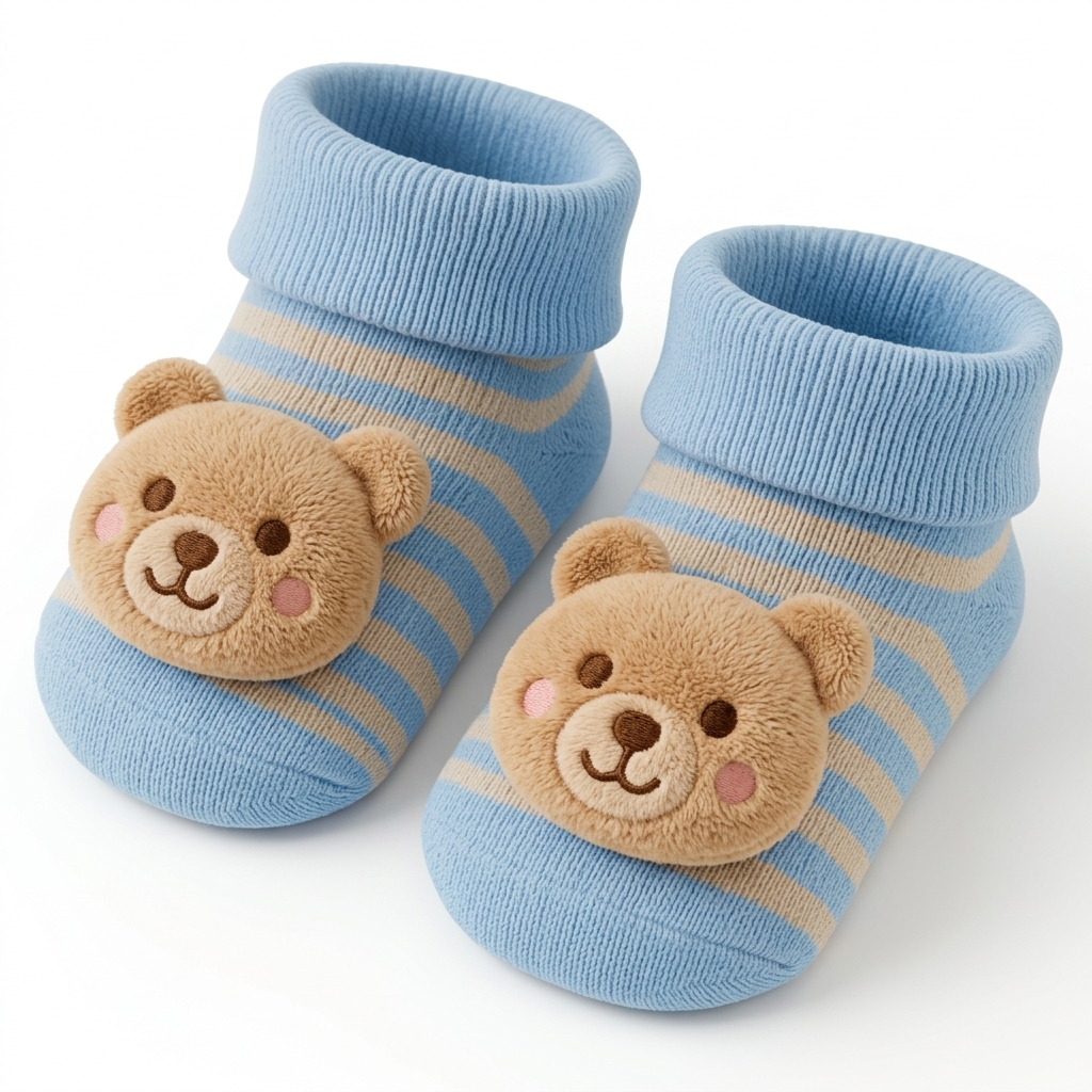 Cute Baby Bear Striped Ankle Socks for Infants