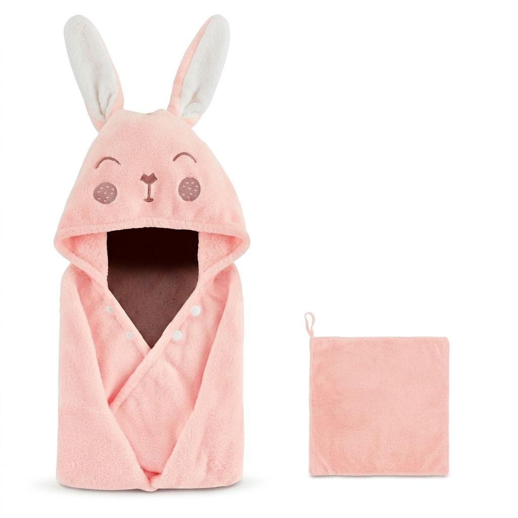 Pink Bunny Hooded Baby Bath Towel & Robe