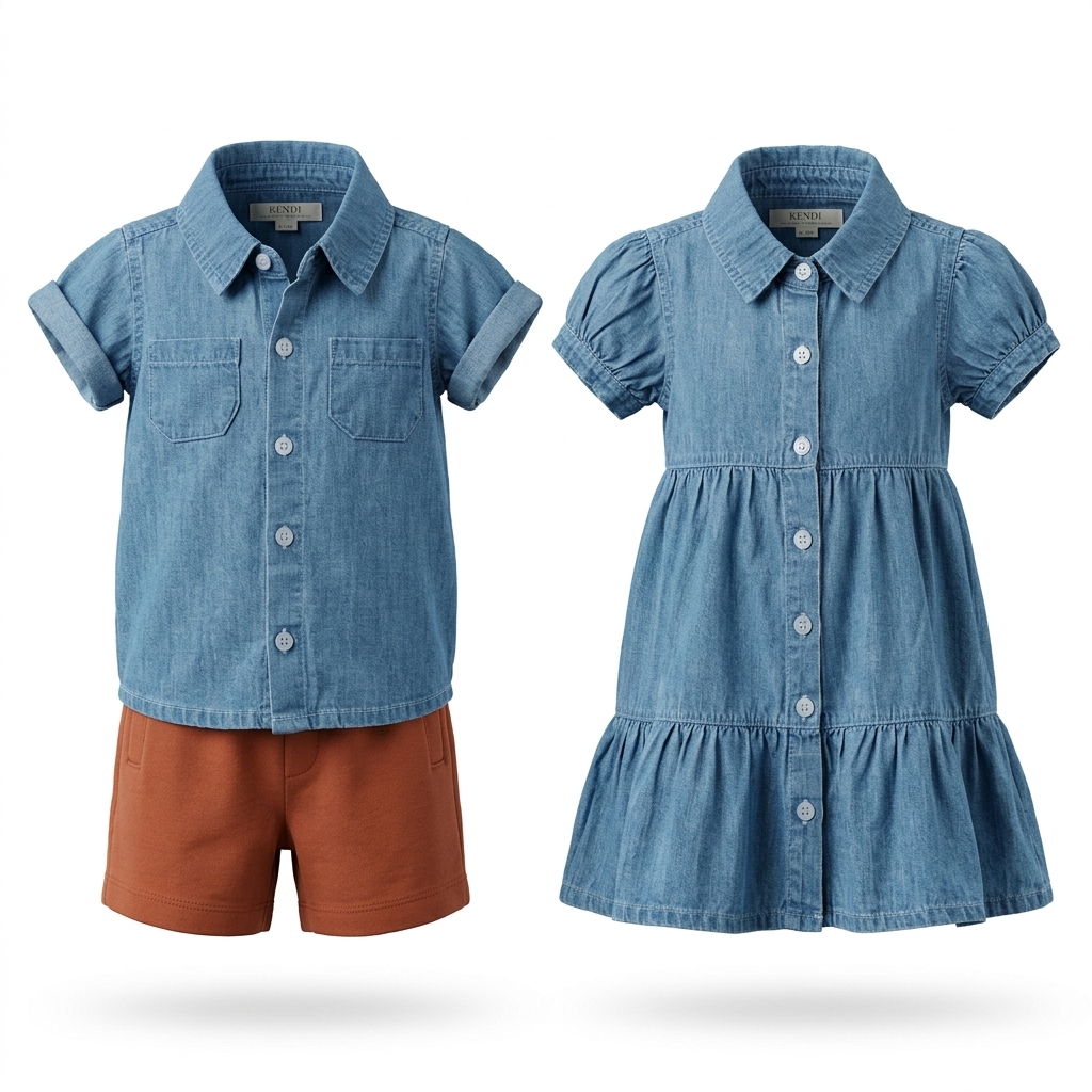 Kids' Denim Shirt & Dress Set | Casual Wear