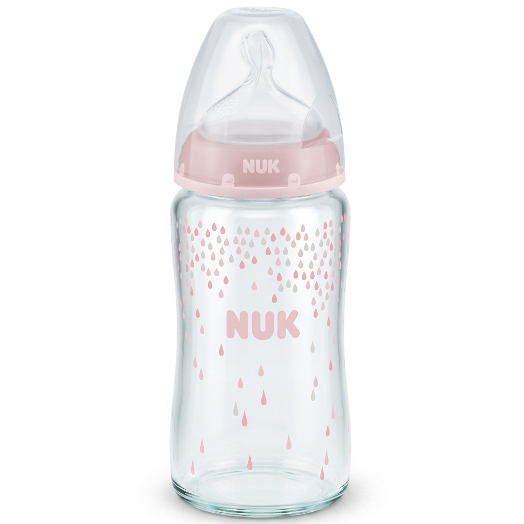 NUK Glass Baby Feeding Bottle with Silicone Nipple, Pink