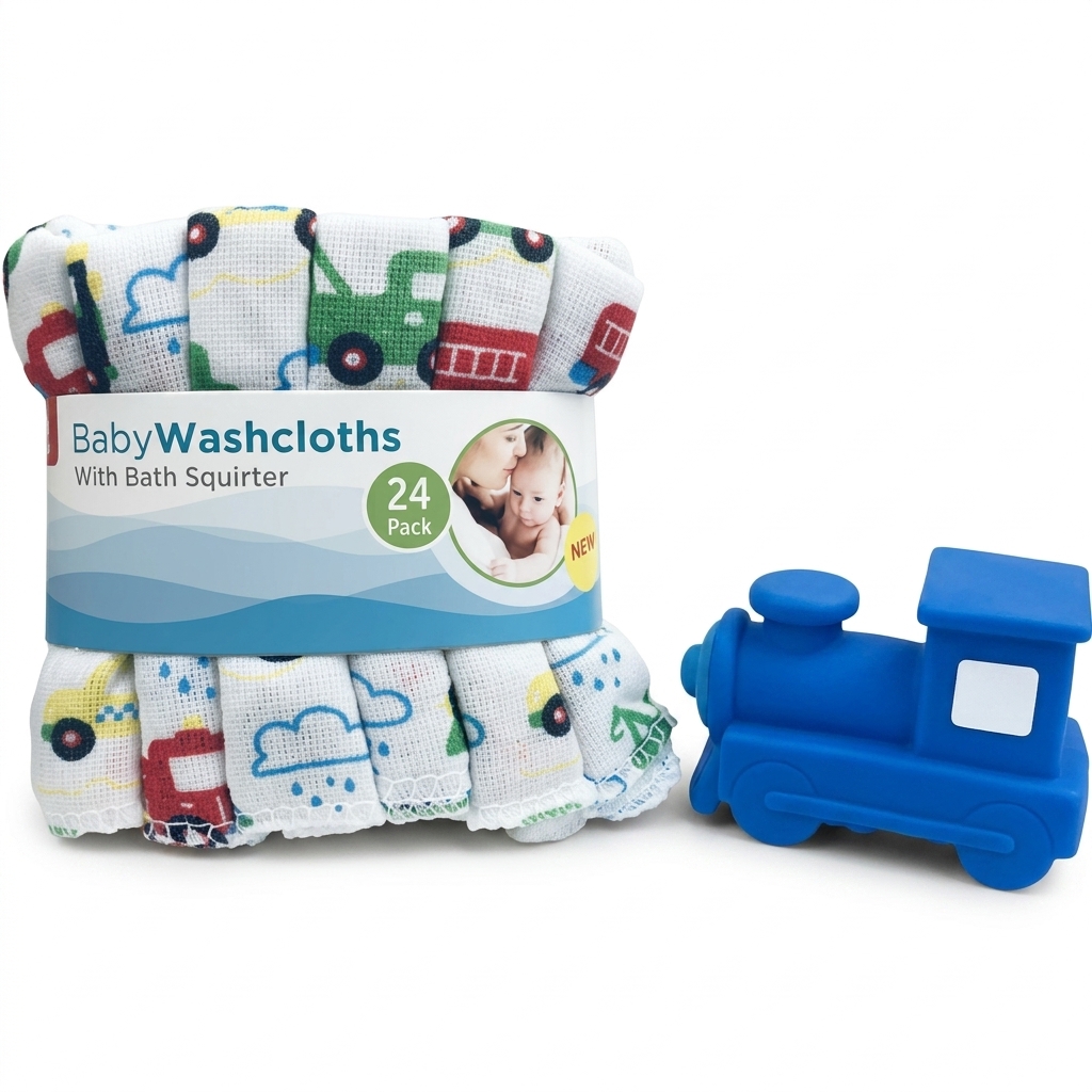 Baby Washcloths 24 Pack with Bath Squirter