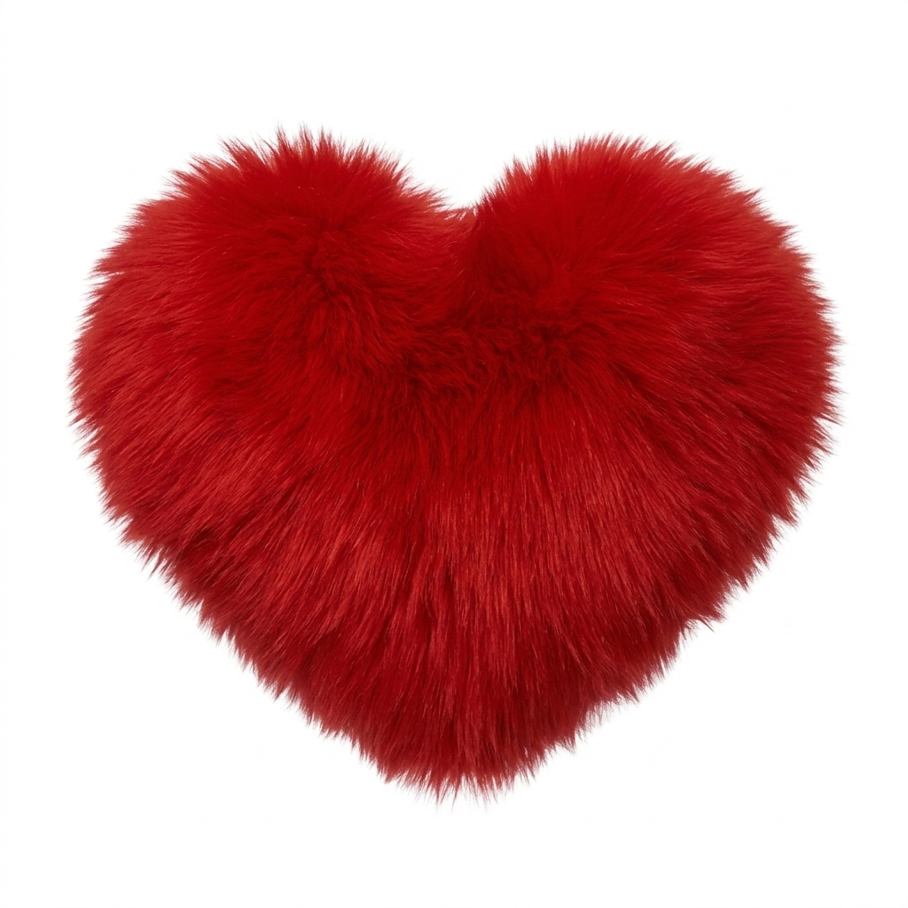Red Faux Fur Heart Cushion Pillow