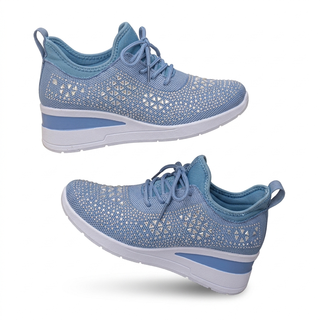 Women's Light Blue Embellished Wedge Sneakers