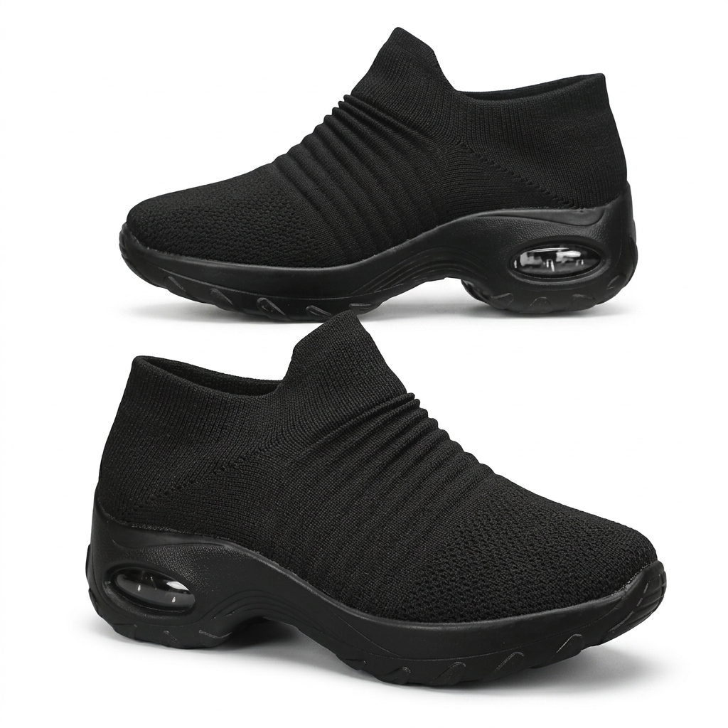 Women's Black Slip-On Air Cushion Walking Shoes