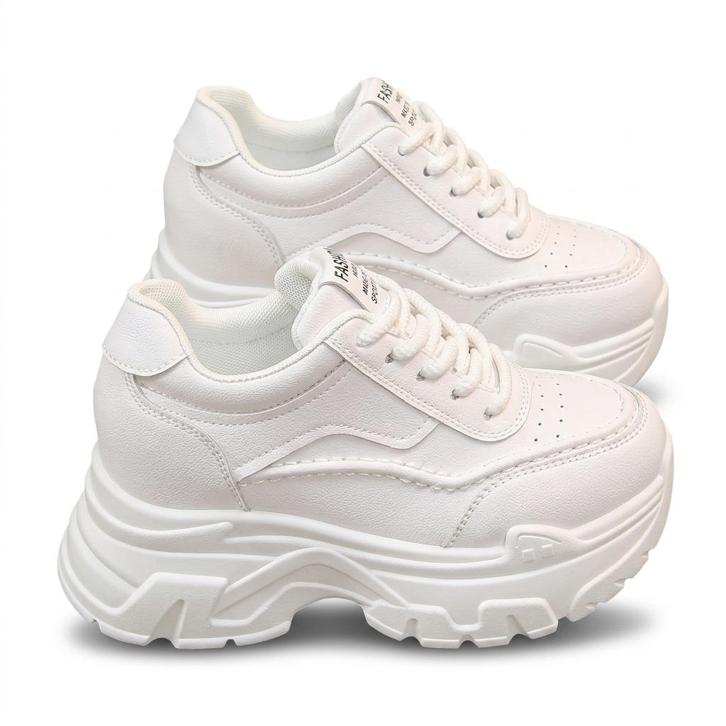 Women's White Chunky Platform Sneakers