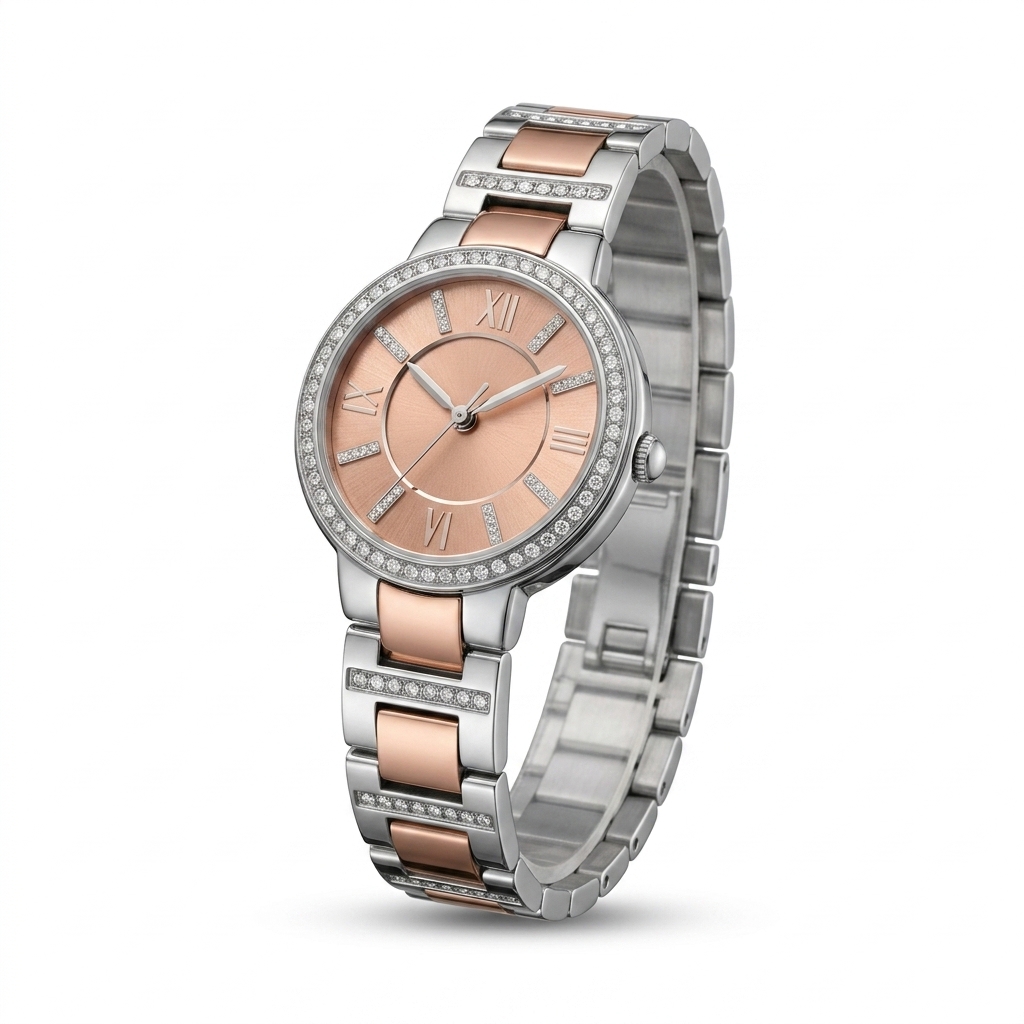 Women's Rose Gold & Silver Diamond Watch