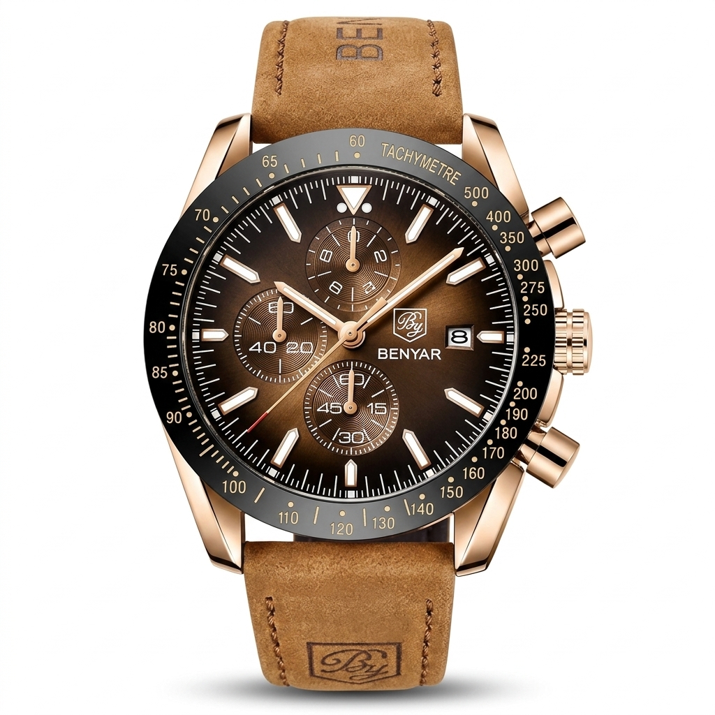 BENYAR Chronograph Watch | Rose Gold & Brown