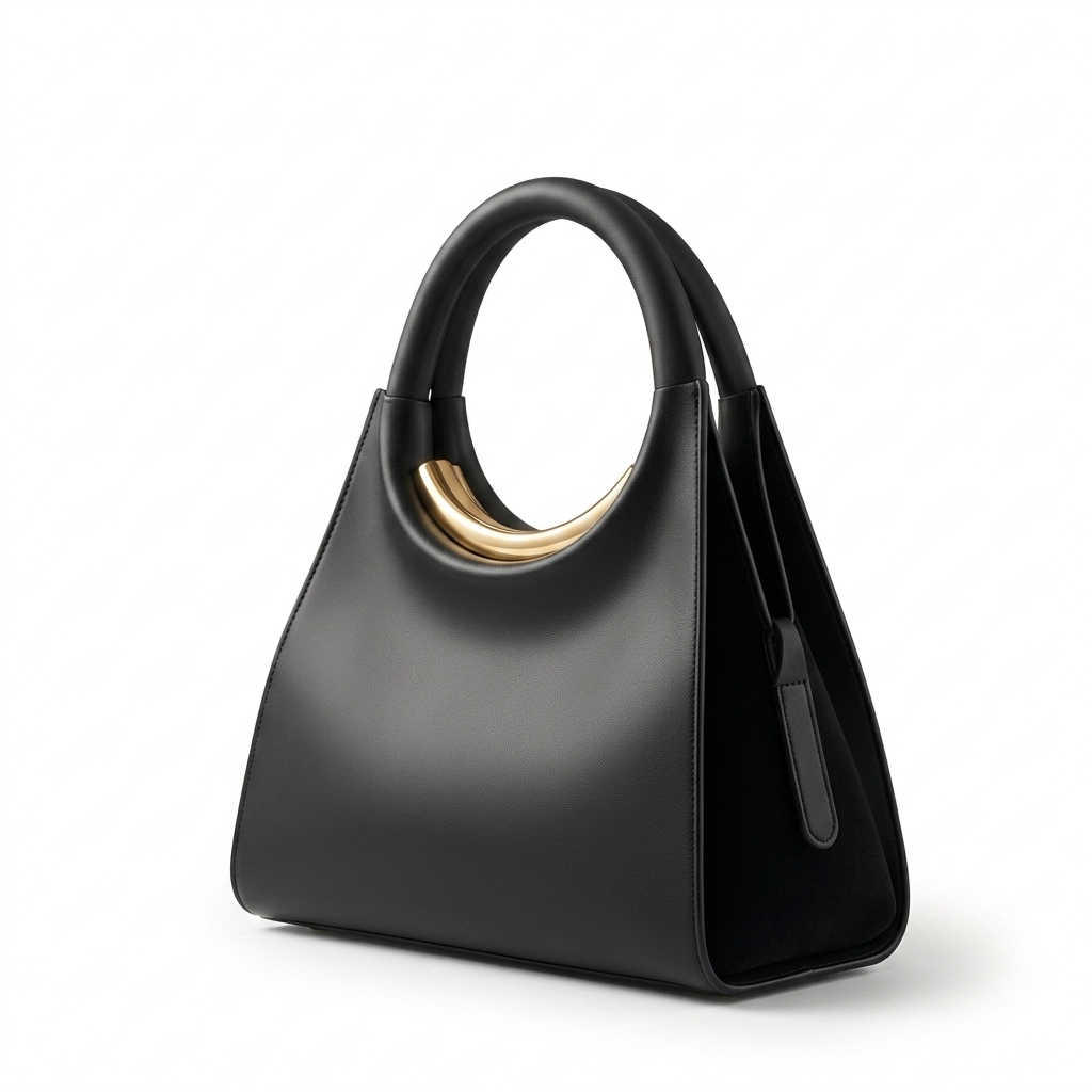 Elegant Black Handbag with Gold Handles