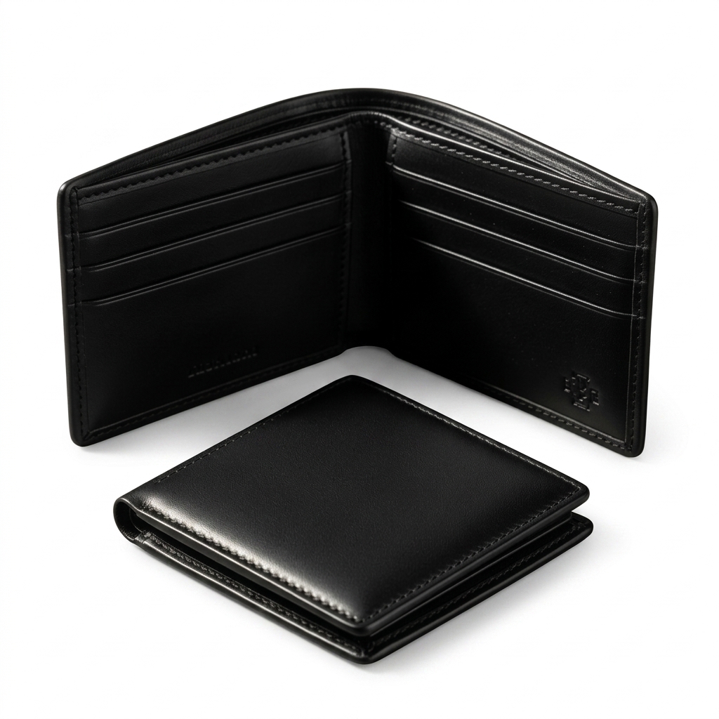 Premium Black Leather Bi-Fold Wallet for Men