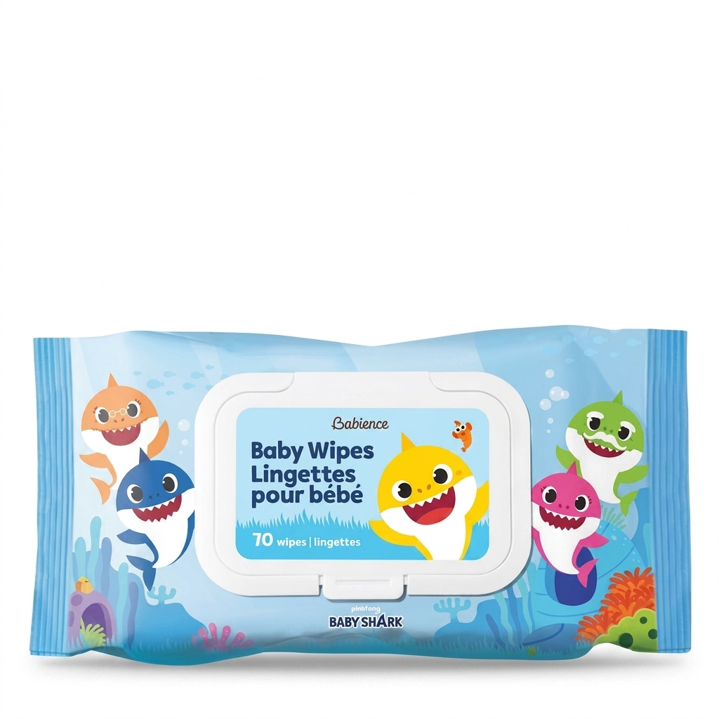 Babience Baby Shark Baby Wipes 70 Count