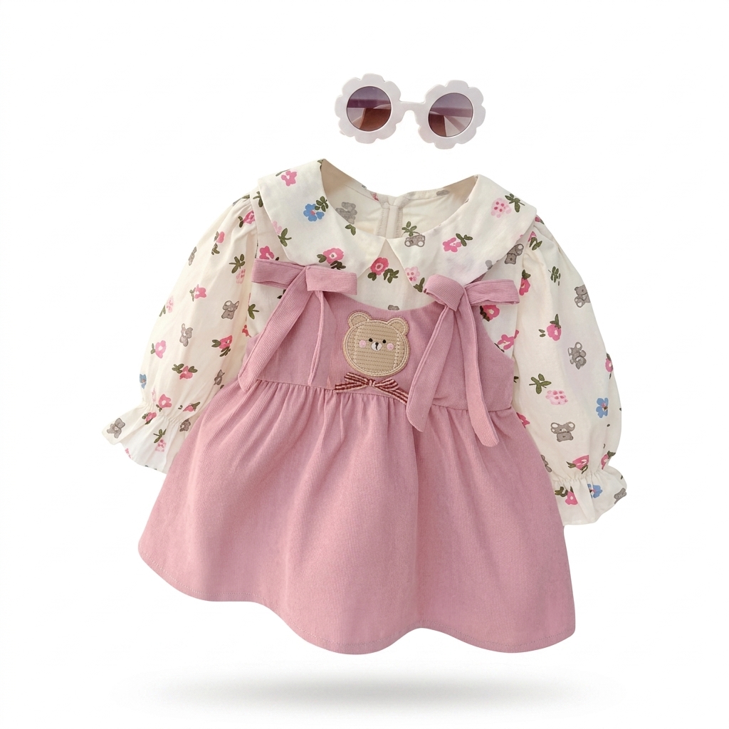 Baby Girl Floral Blouse & Corduroy Pinafore Dress