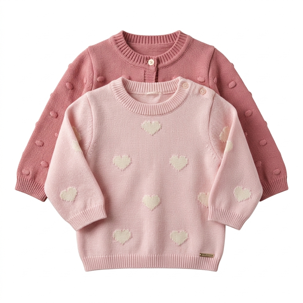 Baby Girls Pink Knitted Sweater Set | Hearts & Bobbles
