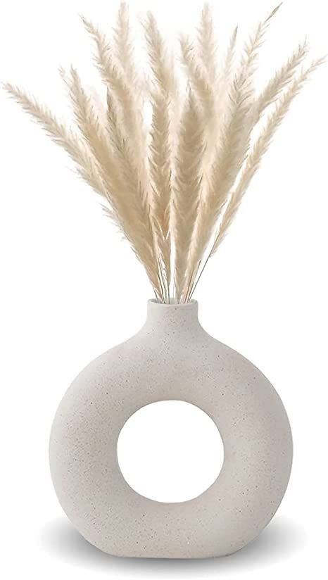Pampas Grass & Donut Ceramic Vase | Modern Home Decor