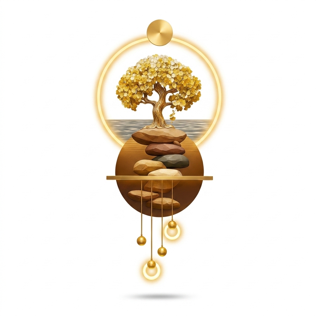 Golden Tree Zen Wall Art Decor