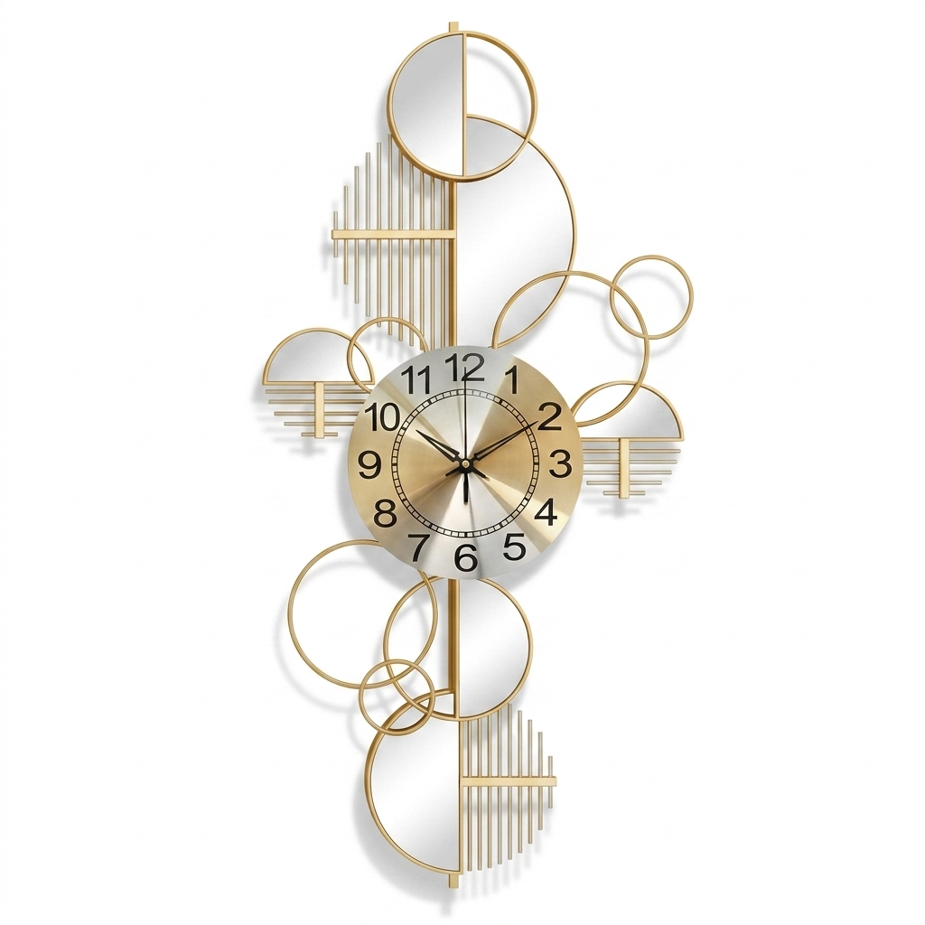 Modern Gold Wall Clock | Decorative Mirror Art