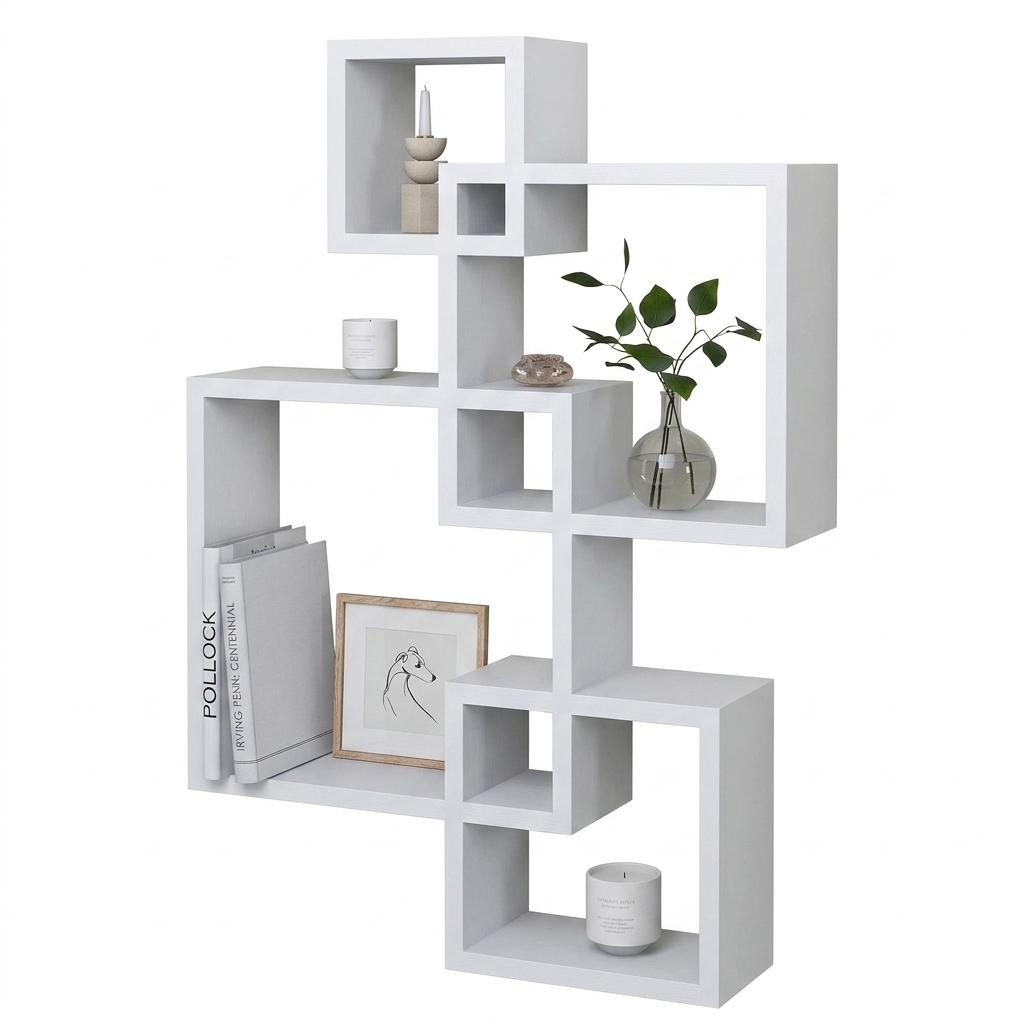 White Geometric Floating Wall Shelf | Modern Decor