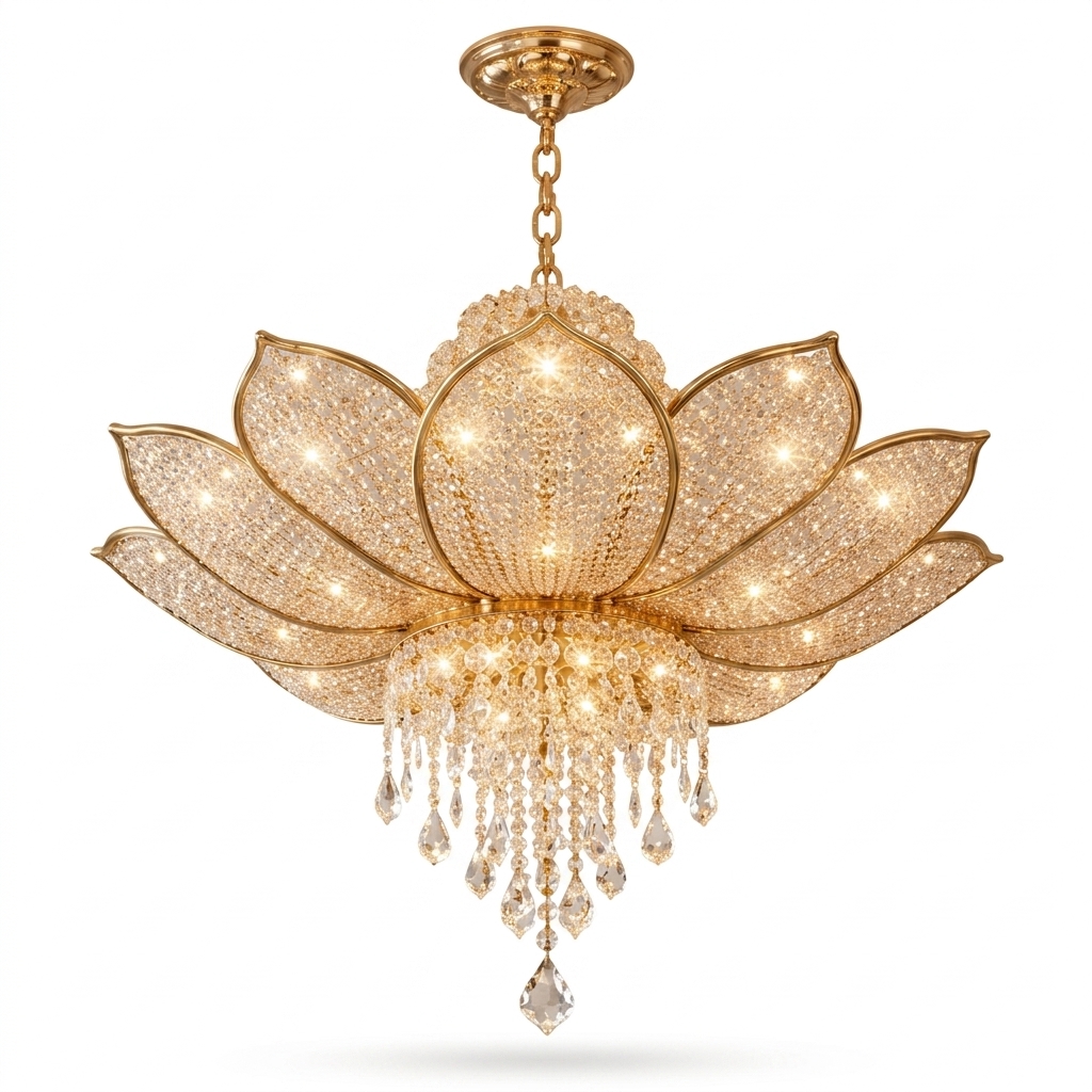 Golden Lotus Crystal Chandelier | Luxury Lighting