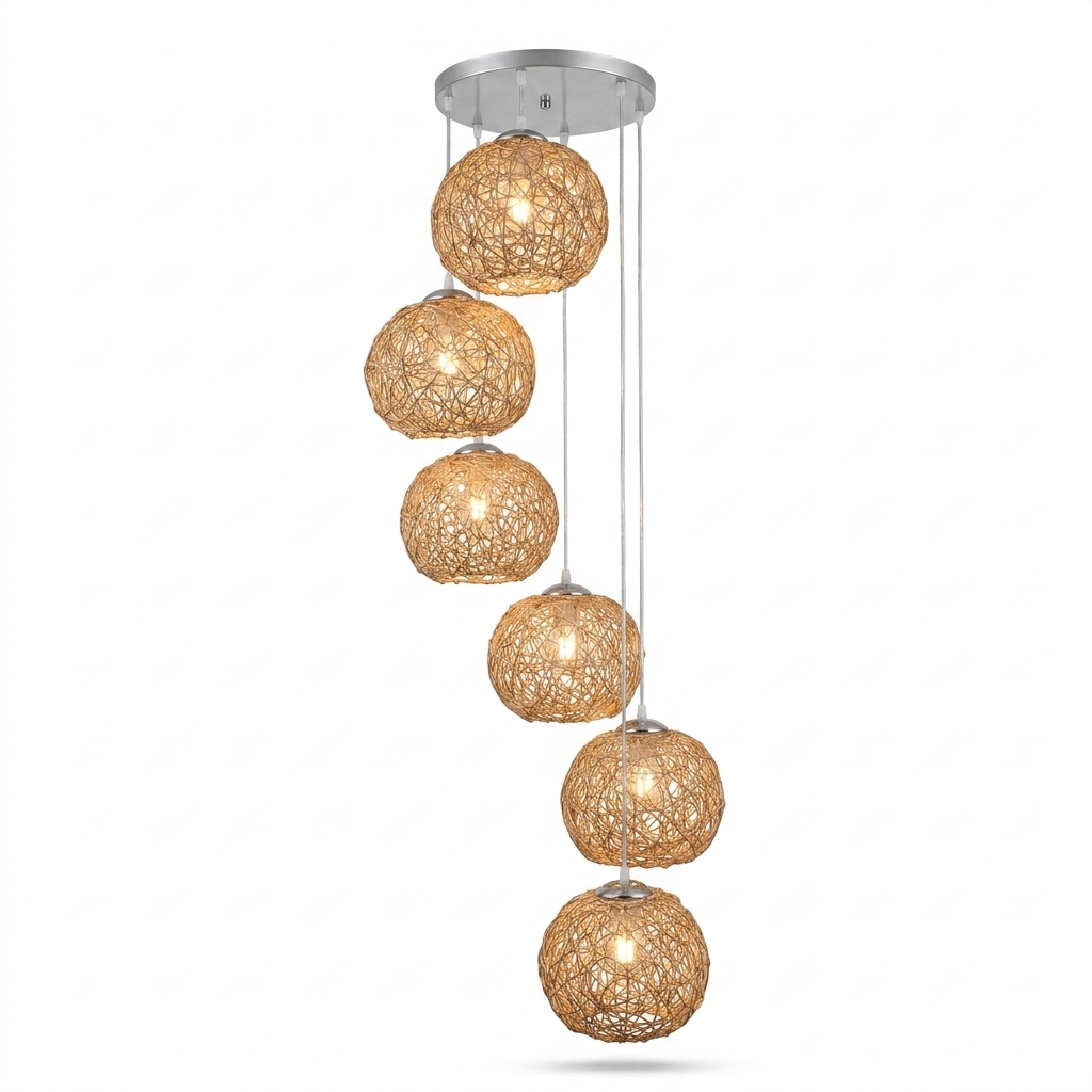6-Light Woven Sphere Pendant Chandelier