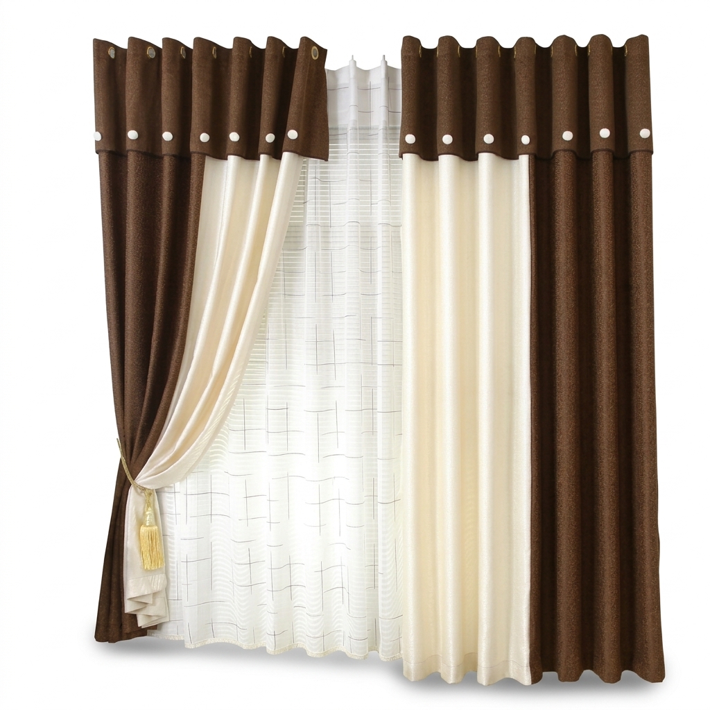 Brown & Cream Eyelet Curtains