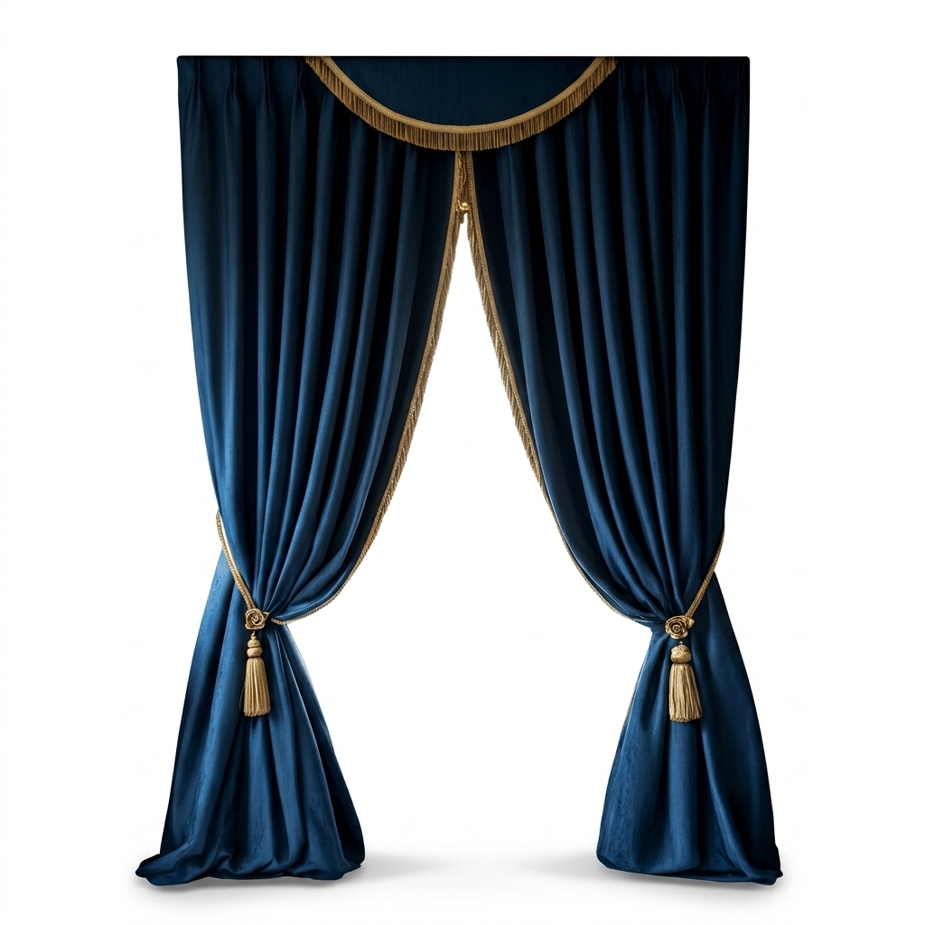 Luxury Blue Velvet Curtains with Gold Trim
