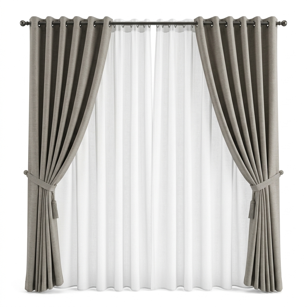 Grey & White Double Layer Curtains | Home Decor