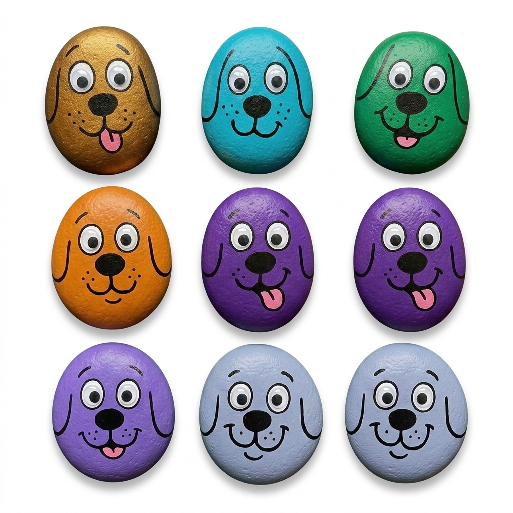 Hand-Painted Dog Face Rocks | Decorative Art