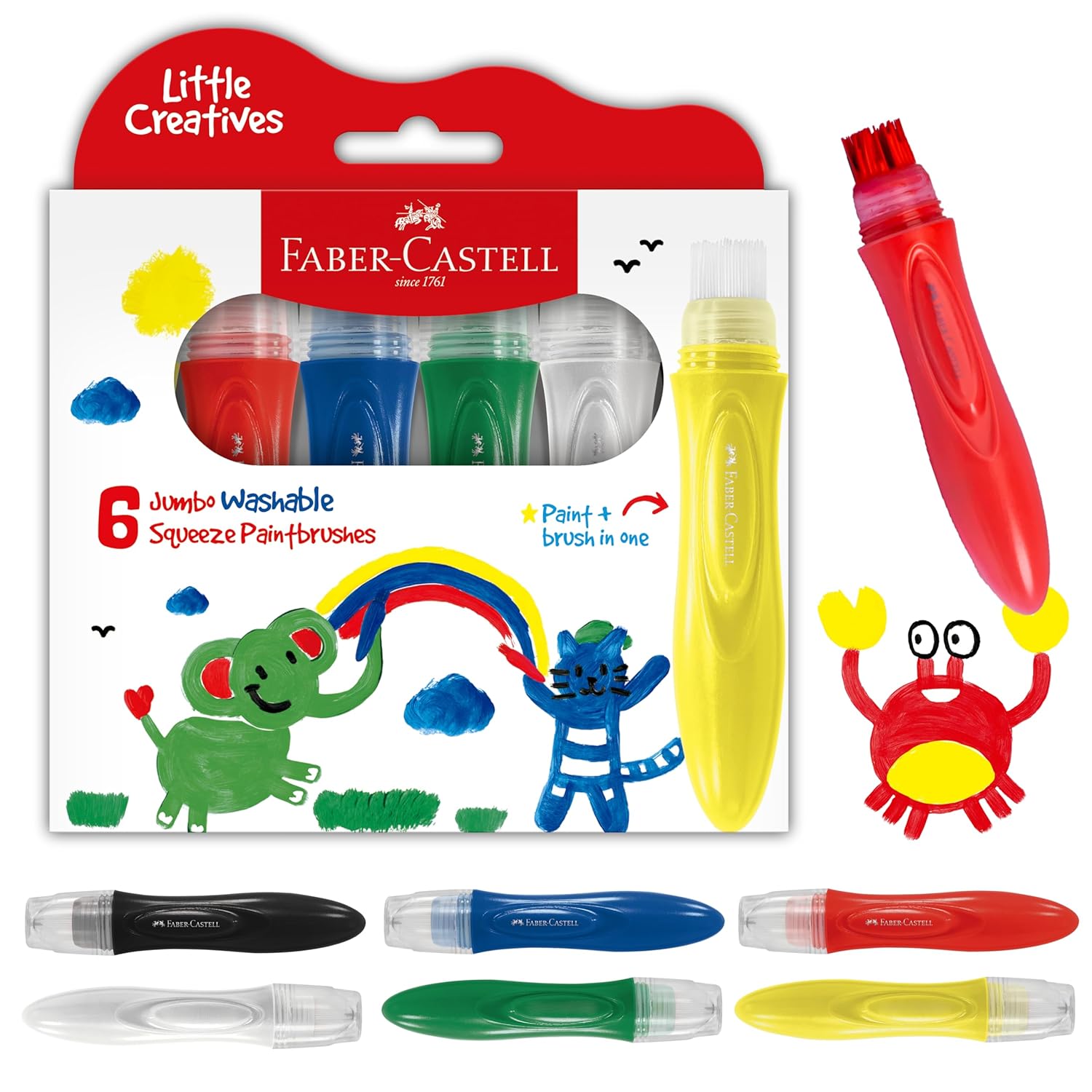 Faber-Castell 6 Jumbo Washable Squeeze Paintbrushes