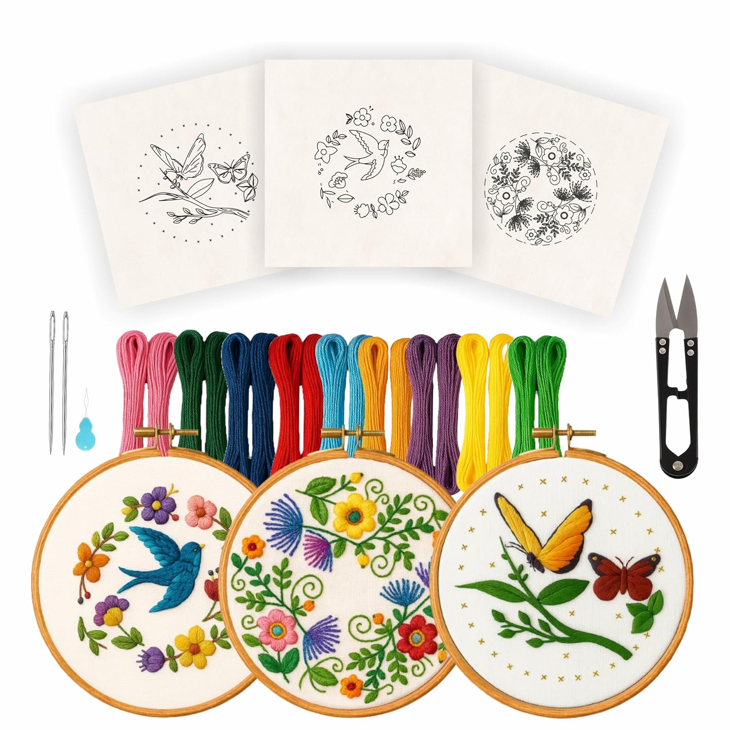 Embroidery Starter Kit with 3 Patterns & Tools