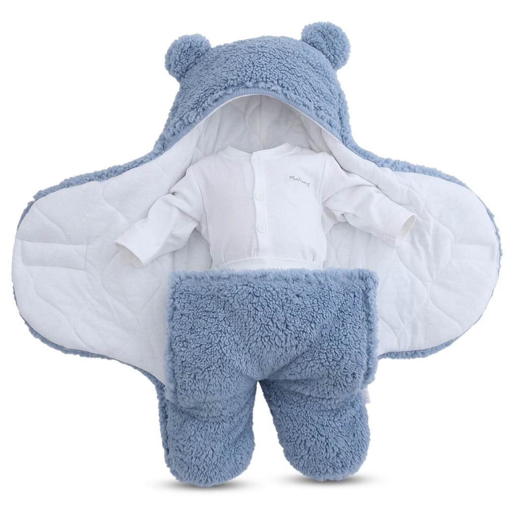 Baby Bear Hooded Swaddle & Bodysuit Set