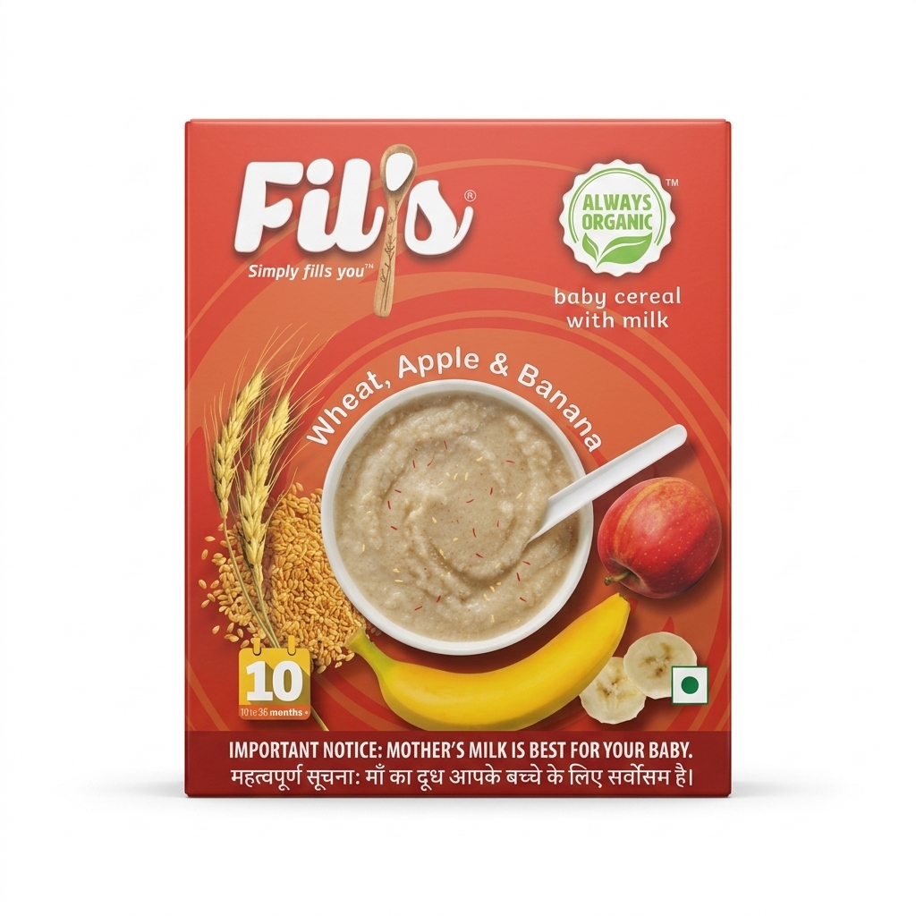 Fil's Organic Baby Cereal with Milk, Wheat, Apple & Banana